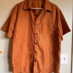 Burnt Orange Textured Blend Short Sleeve Button Down Shirt XL